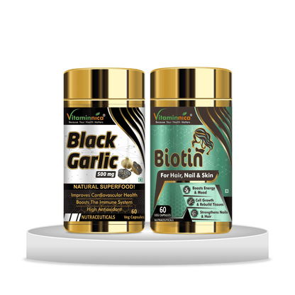 Black Garlic + Biotin Combo: Hair, Skin, and Nail Health - 120 Capsules - vitaminnicahealthcare