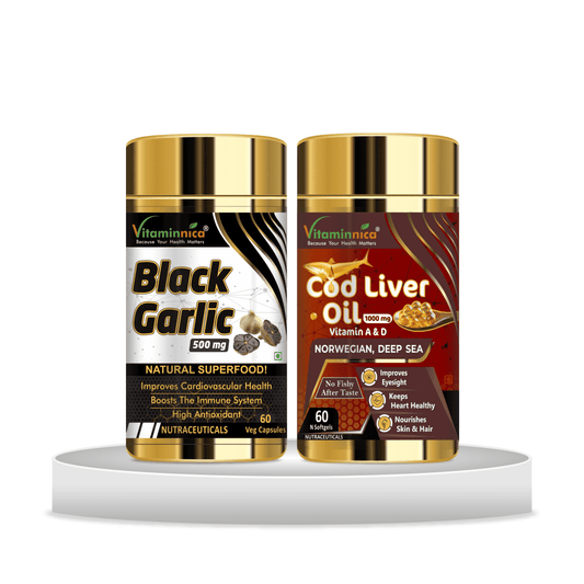 Black Garlic + COD Liver Oil Combo: Heart Health and Omega-3 Support - 120 Capsules - vitaminnicahealthcare