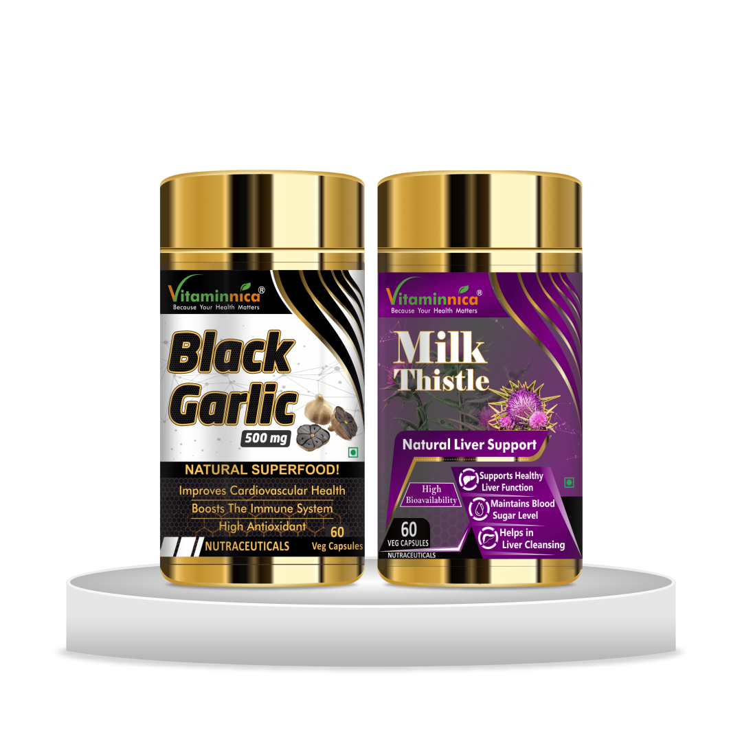 Black Garlic + Milk Thistle Combo: Liver Support and Detoxification - 120 Capsules - vitaminnicahealthcare