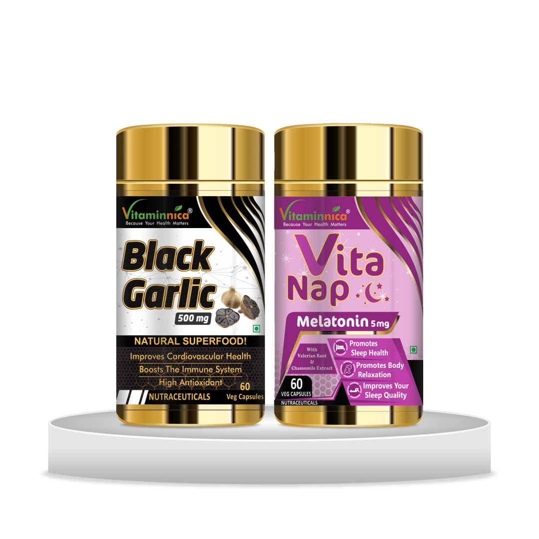 Black Garlic + Vita Nap (Melatonin) Combo: Sleep Support and Relaxation - 120 Capsules - vitaminnicahealthcare