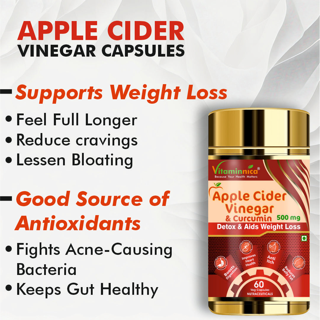 Vitaminnica Apple Cider Vinegar- Healthy Gut, Bloating and Improves Digestion - 60 Capsules