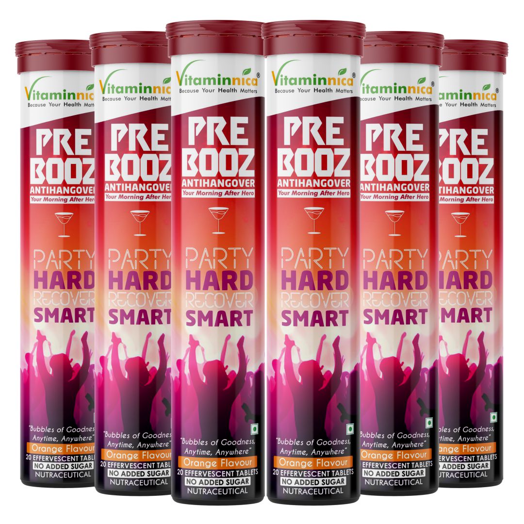 Vitaminnica Pre Booz- Hangover Relief Drink- 20 Effervescent Tablets– Pre & Post Party Recovery Supplement | With Vitamins, Minerals & Antioxidants | Helps Hydration, Liver Support, Energy & Detox - Vitaminnica Healthcare