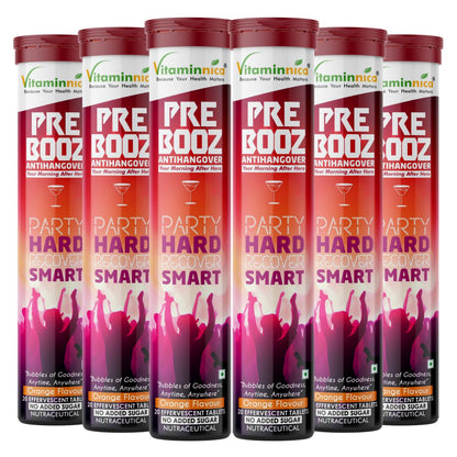 Vitaminnica Pre Booz- Hangover Relief Drink- 20 Effervescent Tablets– Pre & Post Party Recovery Supplement | With Vitamins, Minerals & Antioxidants | Helps Hydration, Liver Support, Energy & Detox - Vitaminnica Healthcare