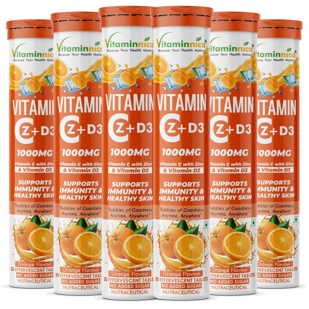 Vitaminnica Vitamin C + Zinc + D3- 20 Effervescent Tablets – High-Strength Vitamin C Drink for Immunity, Hydration, and Recovery | Sugar-Free, Orange Flavour - Vitaminnica Healthcare