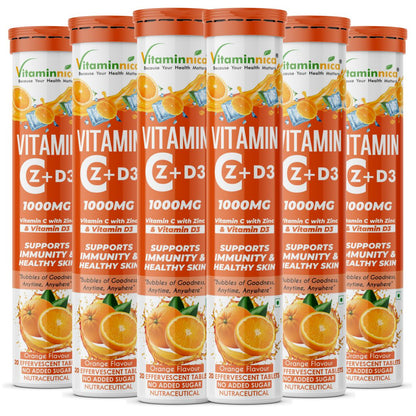 Vitaminnica Vitamin C + Zinc + D3- 20 Effervescent Tablets – High-Strength Vitamin C Drink for Immunity, Hydration, and Recovery | Sugar-Free, Orange Flavour - Vitaminnica Healthcare