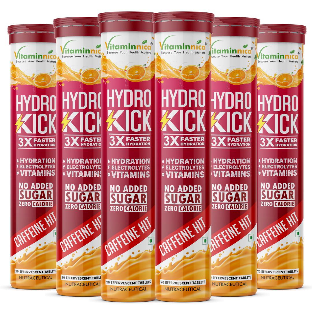 Vitaminnica Hydro Kick- 20 Effervescent Tablets | Hydration + Energy Boost | Electrolytes, Coconut Water, Caffeine & Green Tea | Vitamins & Minerals | Rehydration & Refreshing Energy Drink - Vitaminnica Healthcare