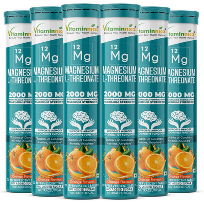 Vitaminnica Magnesium L-Threonate- 20 Effervescent Tablets – Brain Health, Memory & Focus Support Supplement - Vitaminnica Healthcare