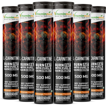 Vitaminnica L-Carnitine- 20 Effervescent Tablets Orange Flavour – Metabolism & Energy Support Supplement – Fat Metabolism, Reduced Fatigue & Workout Performance - Vitaminnica Healthcare