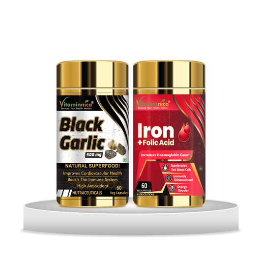 Black Garlic + Iron+Folic Acid Combo: Nutritional Support for Energy - 120 Capsules - vitaminnicahealthcare