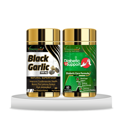 Black Garlic + Diabetic Support Combo: Blood Sugar Balance and Energy Support - 120 Capsules - vitaminnicahealthcare
