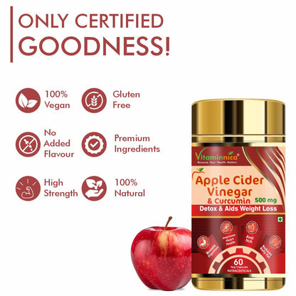 Vitaminnica Apple Cider Vinegar- Healthy Gut, Bloating and Improves Digestion - 60 Capsules - Vitaminnica Healthcare
