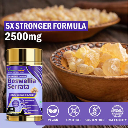 Vitaminnica Boswellia Serrata 2500mg (5:1 Extract) | 60 Vegan Capsules- 2 Months Supply | 85% Standardised Boswellic Acid, Indian Frankincense | Anti-inflammatory - Vitaminnica Healthcare