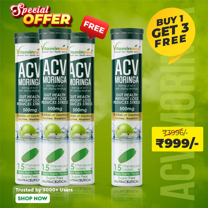 Vitaminnica ACV Moringa Effervescent- 15 Tablets | Supports Digestion, Detox & Weight Management- Buy1 Get3 Free - Vitaminnica Healthcare