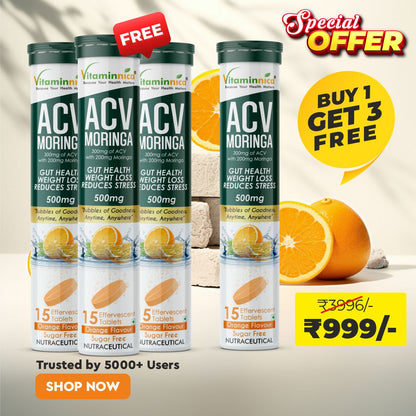 Vitaminnica ACV Moringa Effervescent- 15 Tablets | Supports Digestion, Detox & Weight Management- Buy1 Get3 Free - Vitaminnica Healthcare
