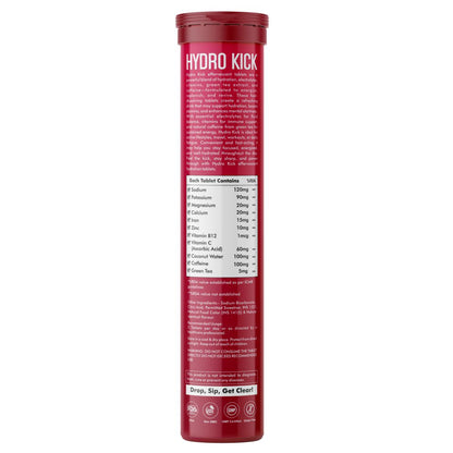 Vitaminnica Hydro Kick- 20 Effervescent Tablets | Hydration + Energy Boost | Electrolytes, Coconut Water, Caffeine & Green Tea | Vitamins & Minerals | Rehydration & Refreshing Energy Drink - Vitaminnica Healthcare