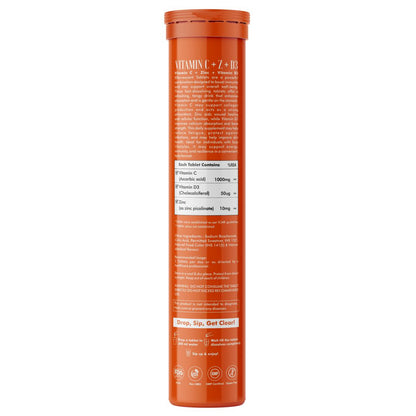 Vitaminnica Vitamin C + Zinc + D3- 20 Effervescent Tablets – High-Strength Vitamin C Drink for Immunity, Hydration, and Recovery | Sugar-Free, Orange Flavour - Vitaminnica Healthcare