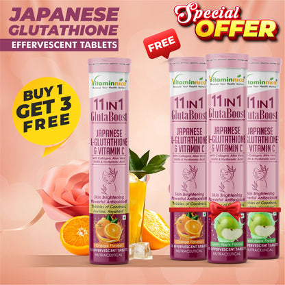 Vitaminnica Gluta Boost 11in1 Combo- Rejuvenates Skin, Hair & Nails- 15 Effervescent Tablets Each- Buy 1 Get 3 Free Offer - Vitaminnica Healthcare