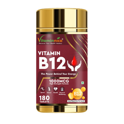 Vitaminnica Vitamin B12 180 Tablets – High Strength Supplement for Energy Production, Reduced Fatigue & Immune Support – Nervous System & Cognitive Health - Vitaminnica Healthcare