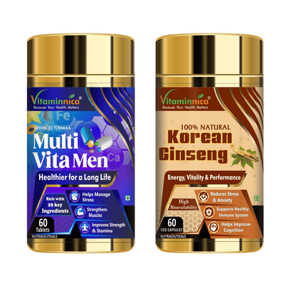 Multivita Men + Korean Ginseng Combo: Energy and Vitality Boost - 120 Capsules - vitaminnicahealthcare