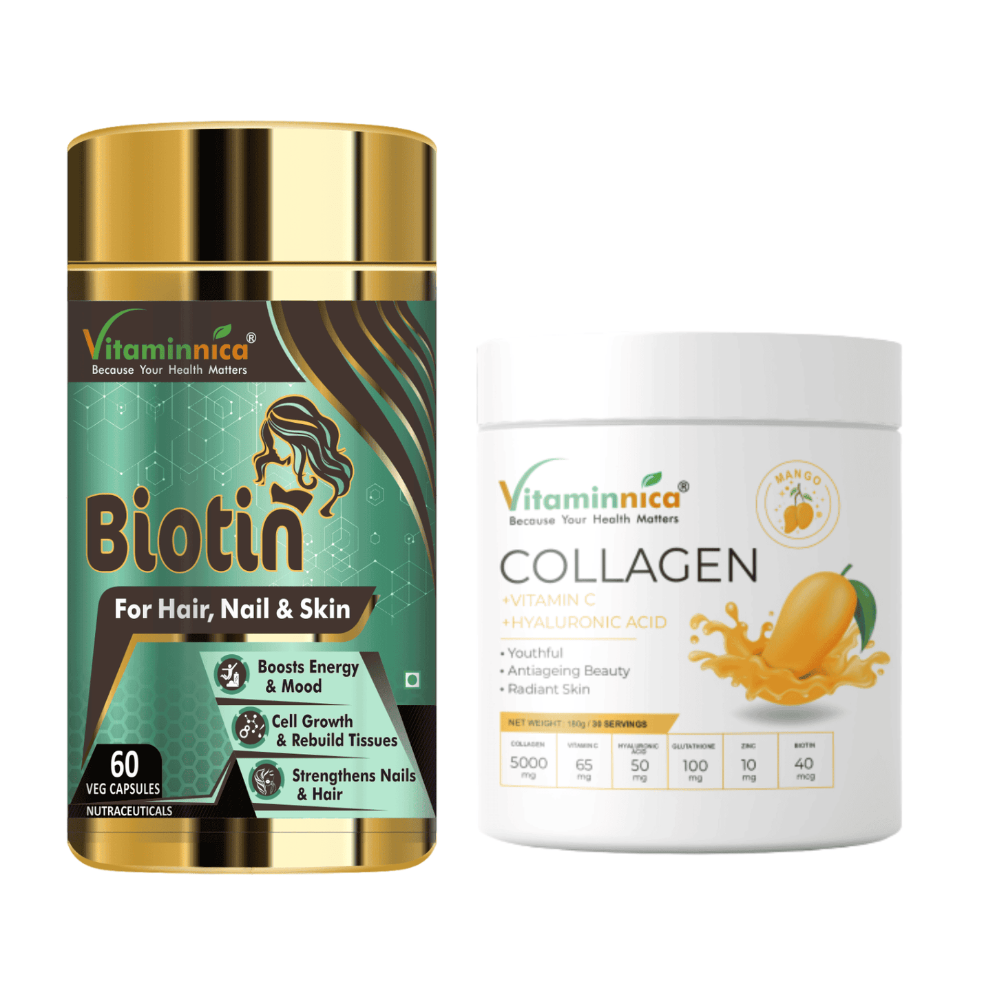 Biotin + Collagen Mango Combo: Hair, Skin, and Nail Health - vitaminnicahealthcare