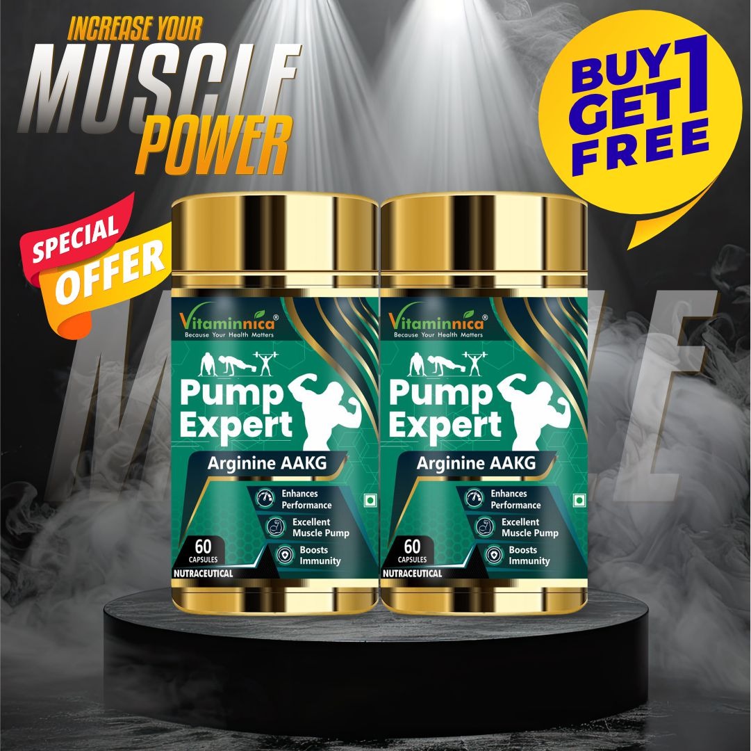 Pump Expert Combo 120 capsules - Buy 1 Get 1 Free | Arginine AAKG | POWER & PUMP - Vitaminnica Healthcare