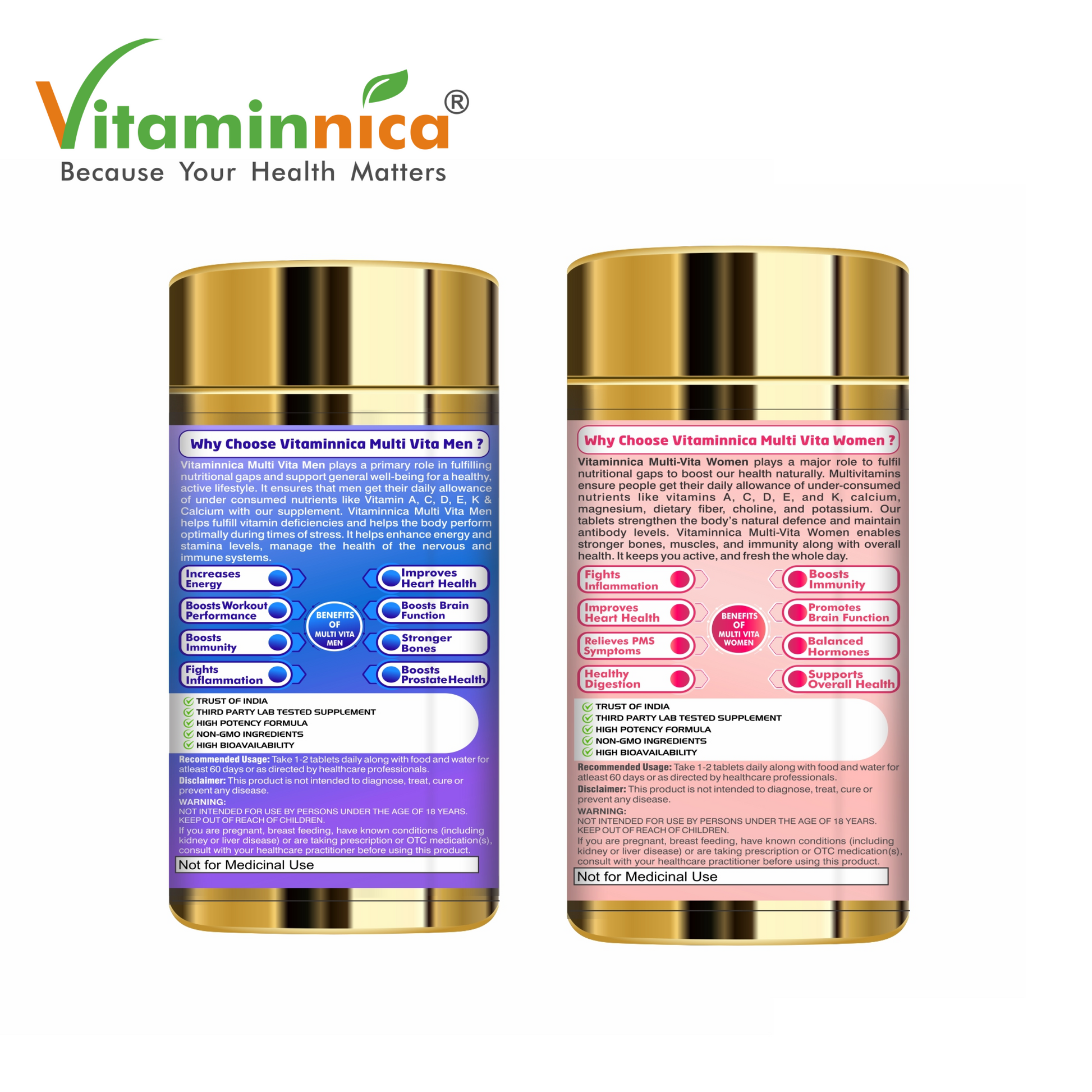 Vitaminnica Multi Vita Men & Women Combo Pack- 60 Tablets | Multivitamins for Overall Health & Immunity | - vitaminnicahealthcare