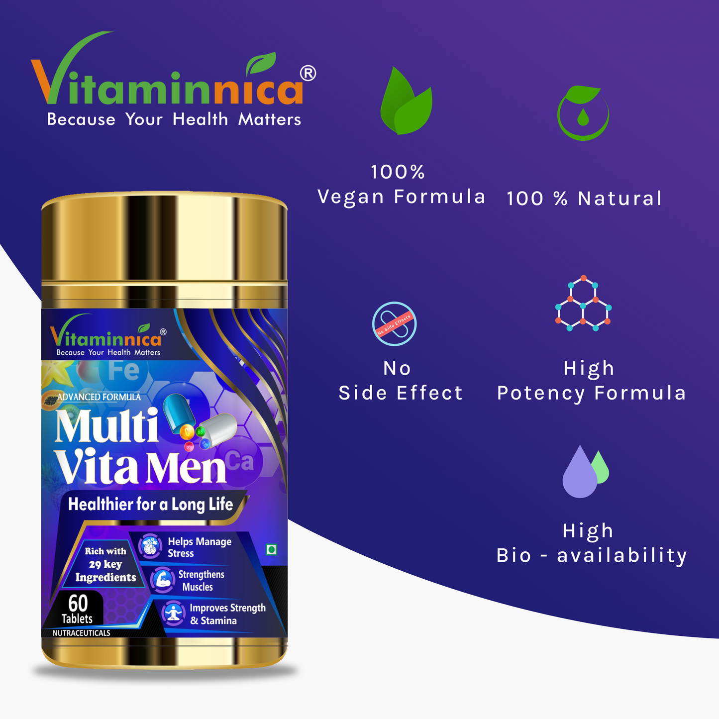 Vitaminnica Multi Vita Men & Women Combo Pack- 60 Tablets | Multivitamins for Overall Health & Immunity | - vitaminnicahealthcare