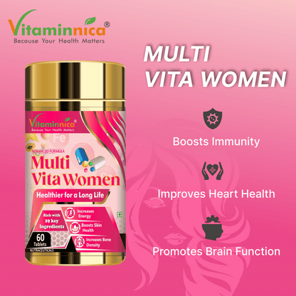 Vitaminnica Combo Pack for Women- Biotin for Hair, Nails, Skin- 60 Capsules with Multi Vita Women for Overall Health & Immunity- 60 Tablets - vitaminnicahealthcare