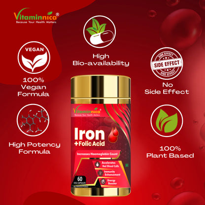 Black Garlic + Iron+Folic Acid Combo: Nutritional Support for Energy - 120 Capsules - vitaminnicahealthcare