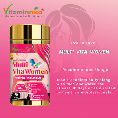 Vitaminnica Combo Pack for Women- Biotin for Hair, Nails, Skin- 60 Capsules with Multi Vita Women for Overall Health & Immunity- 60 Tablets - vitaminnicahealthcare