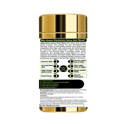 Vitaminnica Horny Goat Weed with Maca Root Extract | Supports Strength, Stamina & Performance | 60 Capsules - vitaminnicahealthcare