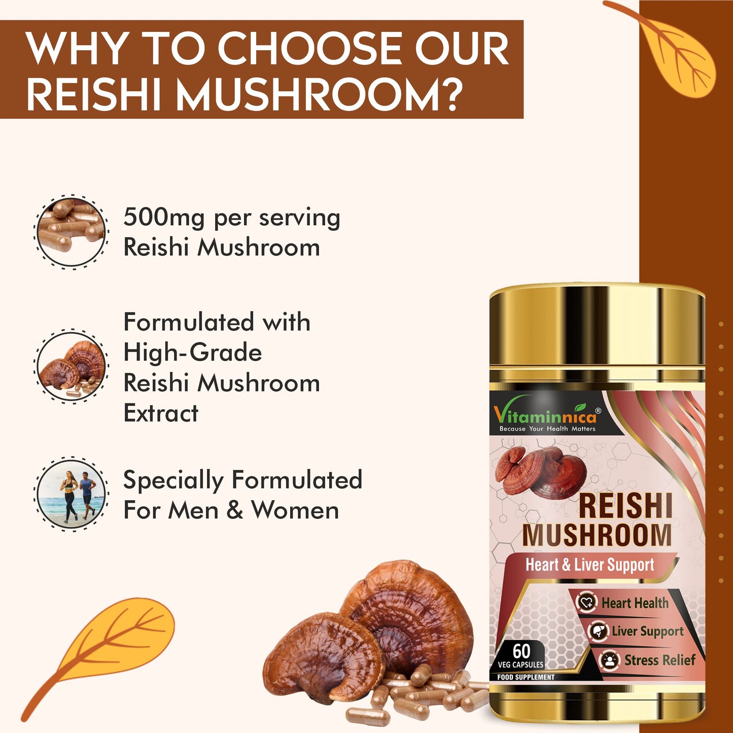 Vitaminnica Reishi Mushroom- 60 Capsules - Vitaminnica Healthcare
