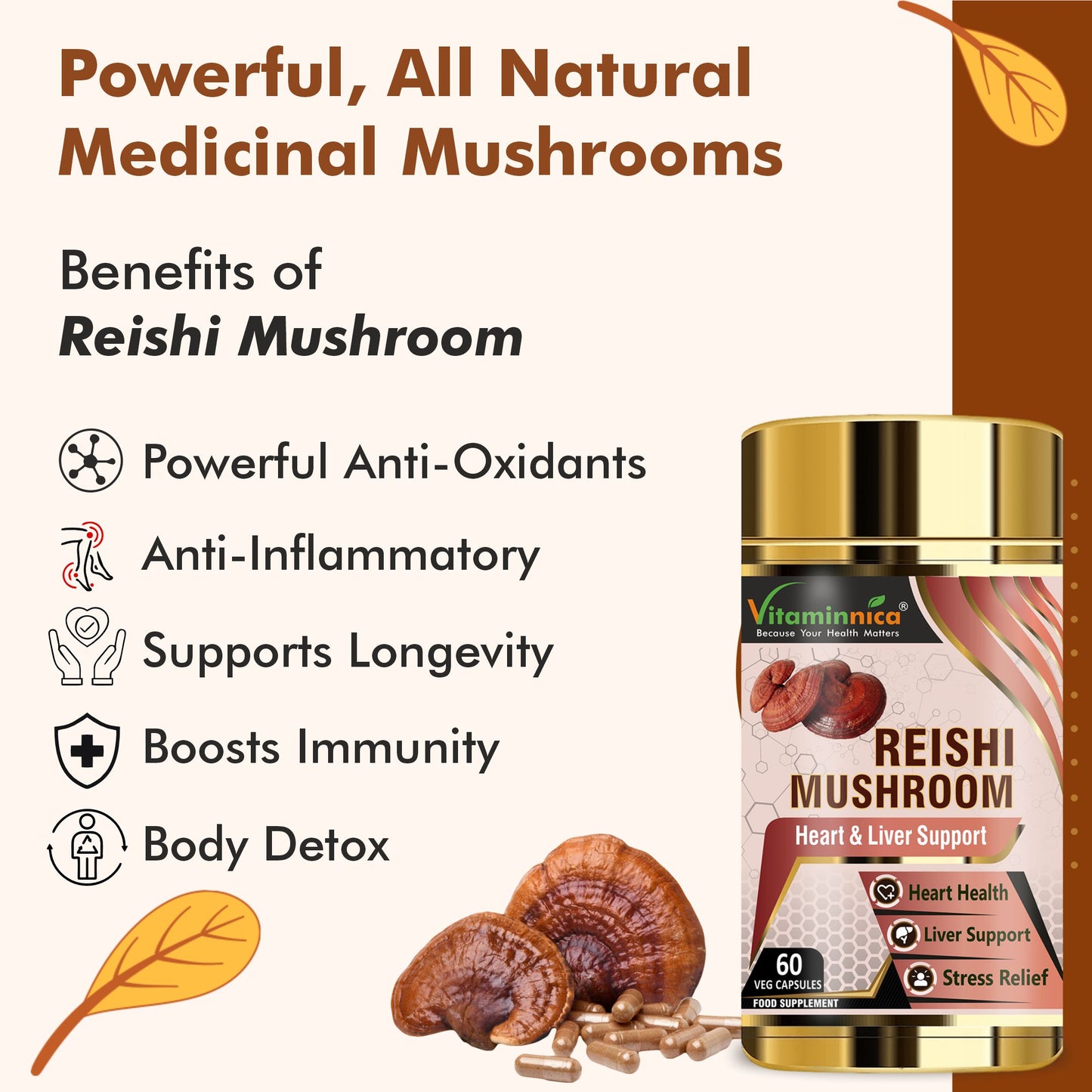 Vitaminnica Reishi Mushroom- 60 Capsules - Vitaminnica Healthcare