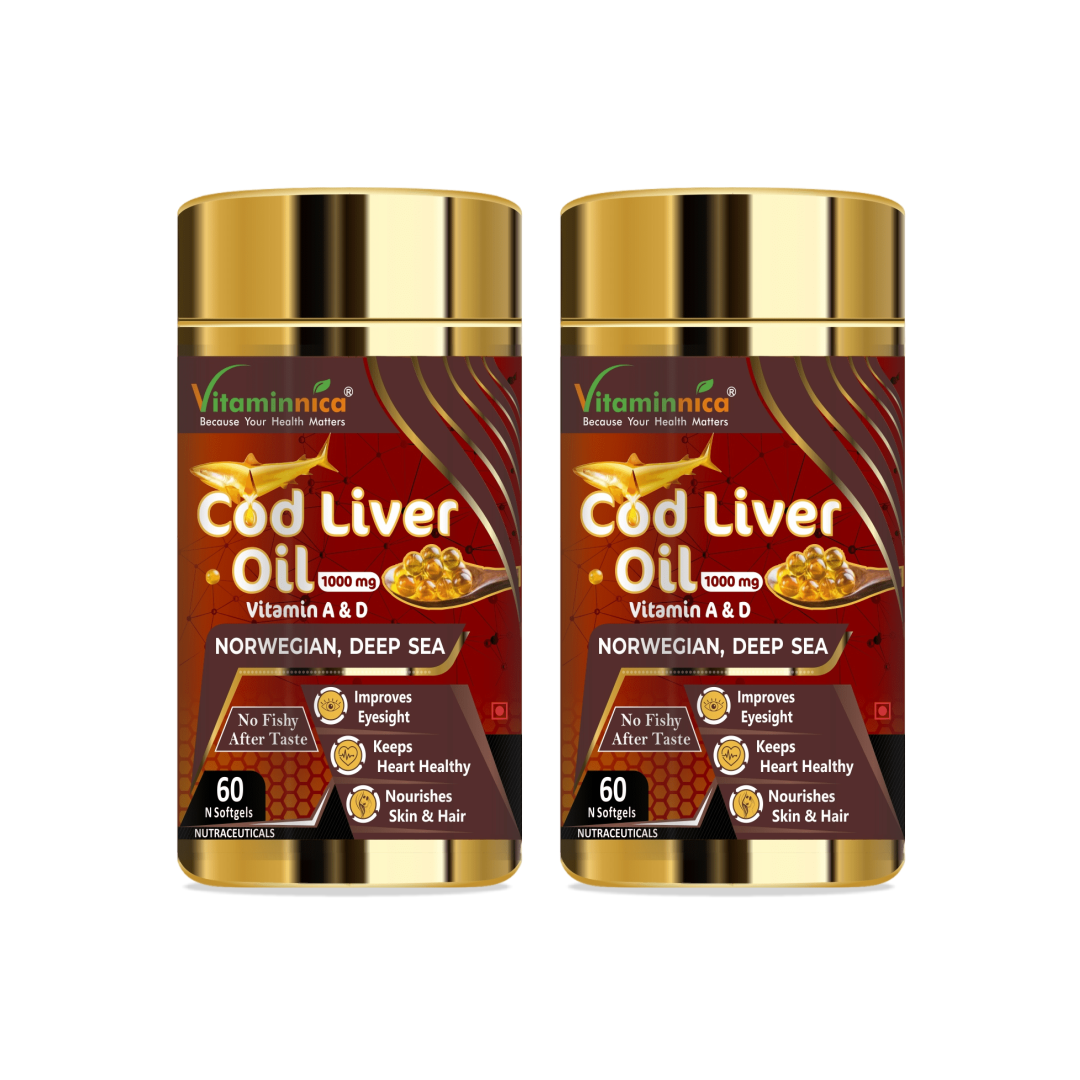 Vitaminnica Cod Liver Oil - Better Eyesight, Heart, Skin & Hair- 60 Softgels - vitaminnicahealthcare