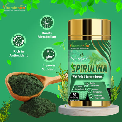 Vitaminnica Spirulina Super Green Foods-60 Capsules - vitaminnicahealthcare