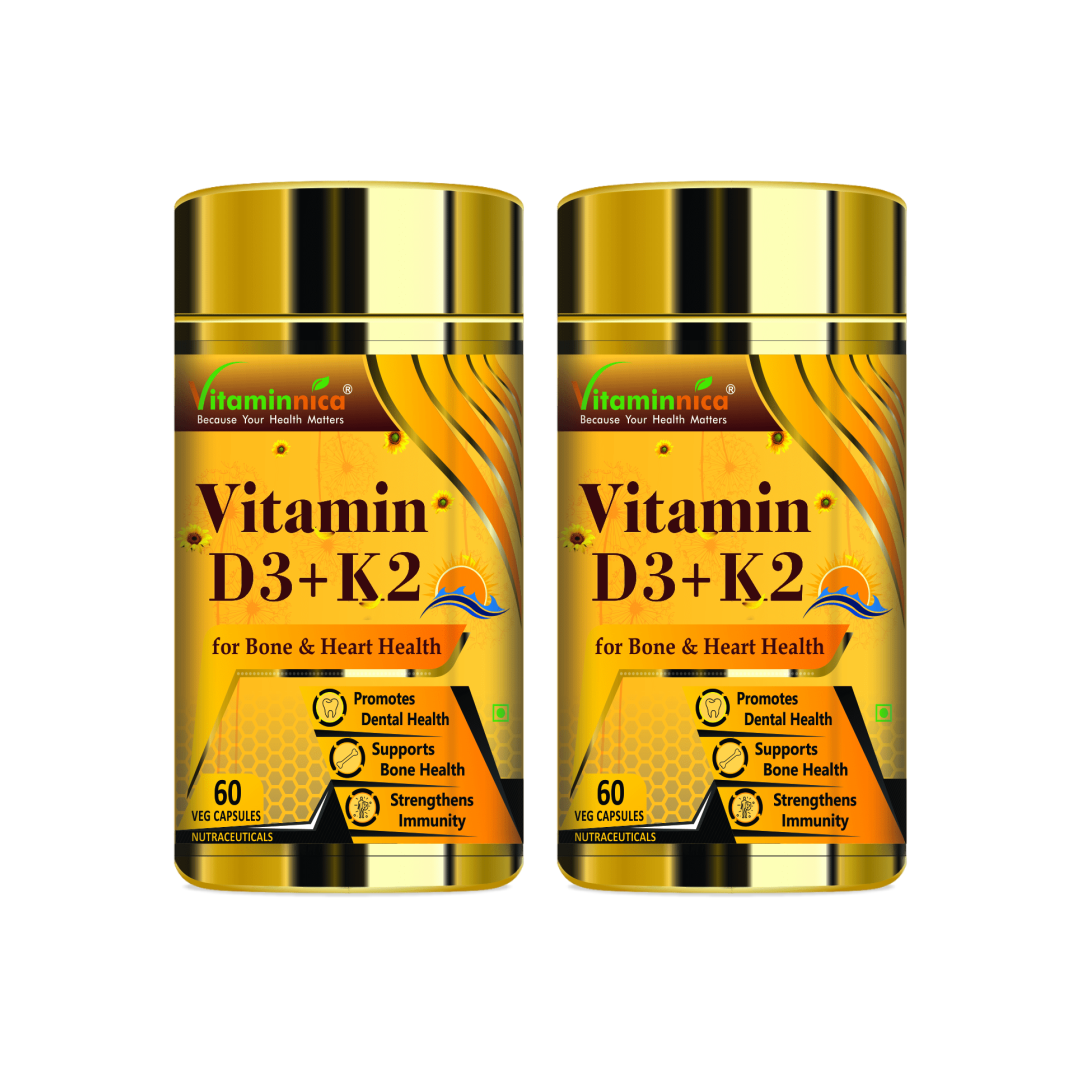 Vitaminnica Vitamin D3+K2 - Improves Dental, Bone Health & Immunity - 60 Capsules - vitaminnicahealthcare