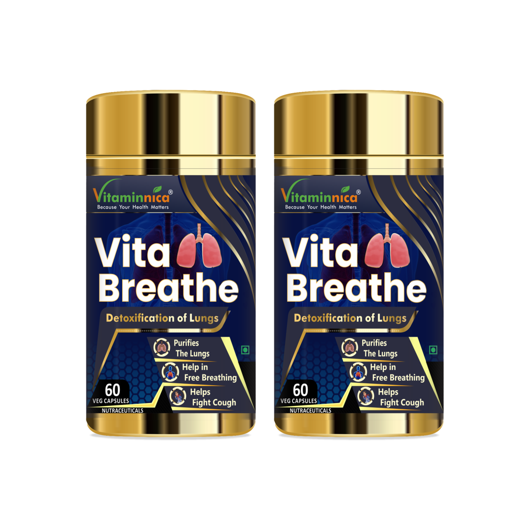 Vitaminnica Vita Breathe Lung Detox Supplement Cleanse and Detoxify Lungs Health | 60 Veg Capsules - vitaminnicahealthcare