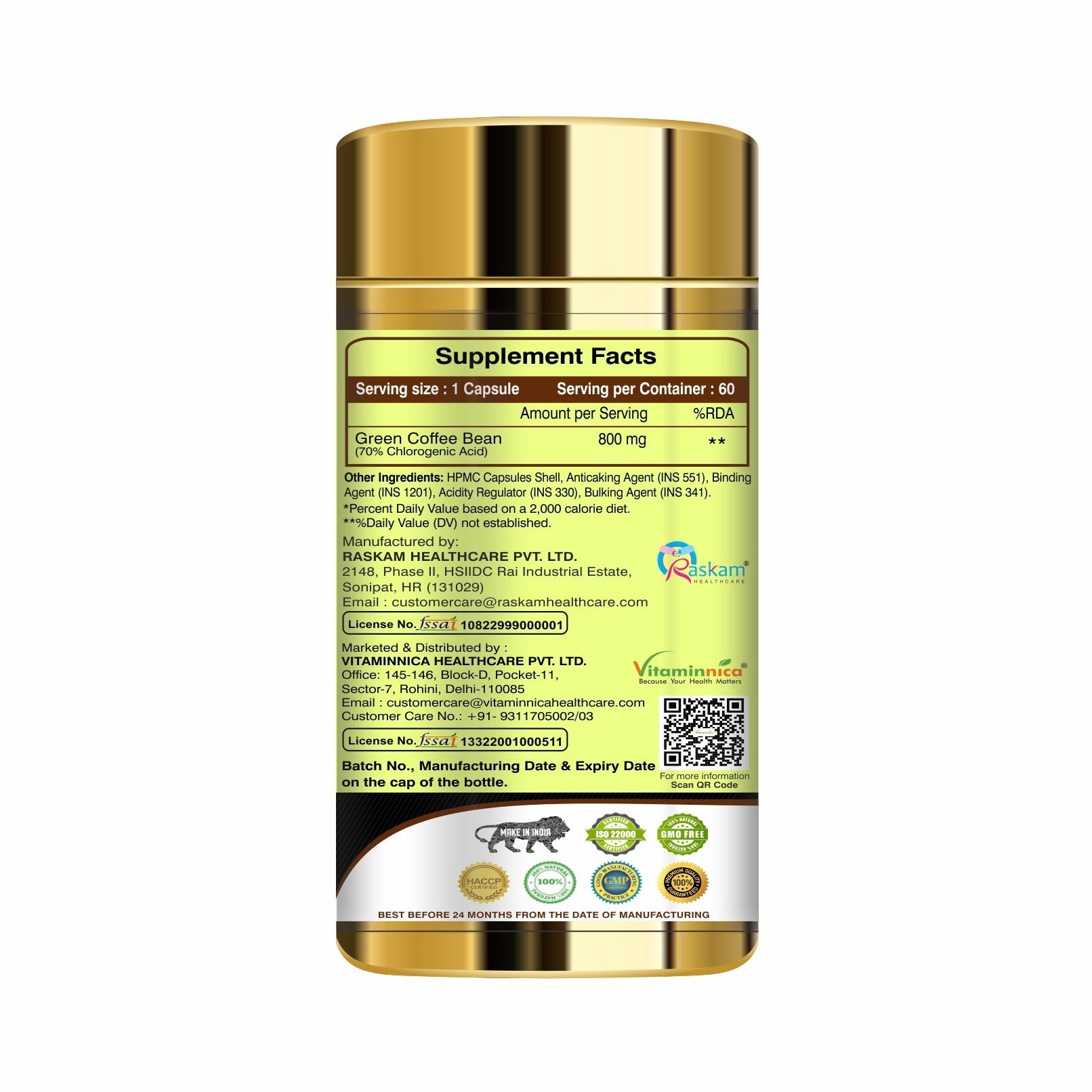 Vitaminnica Green Coffee Bean- 60 Capsules - vitaminnicahealthcare