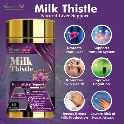 Vitaminnica Milk Thistle Natural Liver Support-60 Capsules - vitaminnicahealthcare