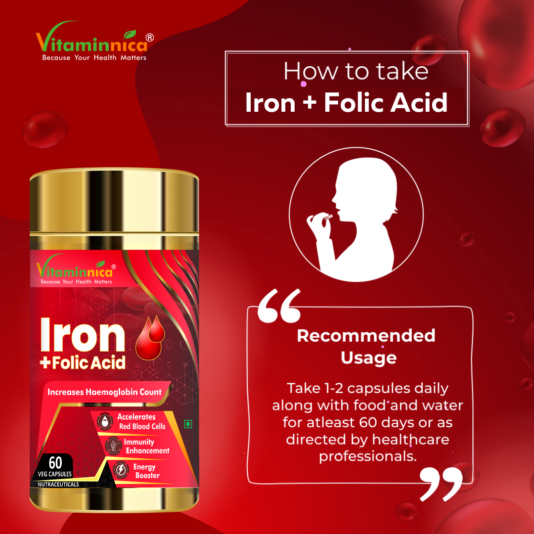 Vitaminnica Iron+Folic Acid- 60 Capsules - vitaminnicahealthcare