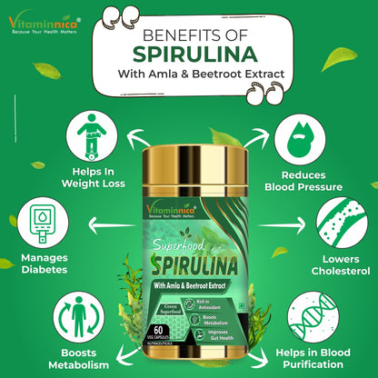 Vitaminnica Spirulina Super Green Foods-60 Capsules - vitaminnicahealthcare