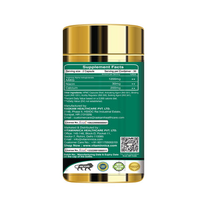 Vitaminnica PUMP EXPERT Arginine AAKG- 60 Capsules - vitaminnicahealthcare