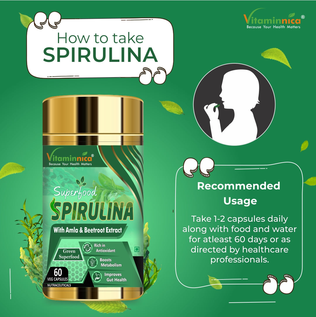 Vitaminnica Spirulina Super Green Foods-60 Capsules - vitaminnicahealthcare
