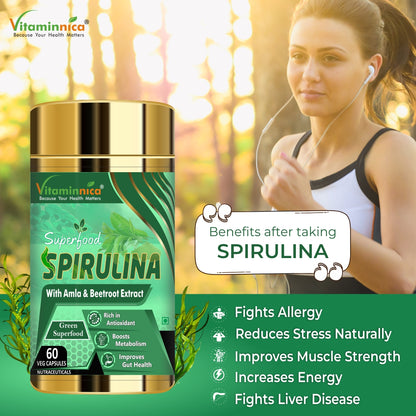 Vitaminnica Spirulina Super Green Foods-60 Capsules - vitaminnicahealthcare